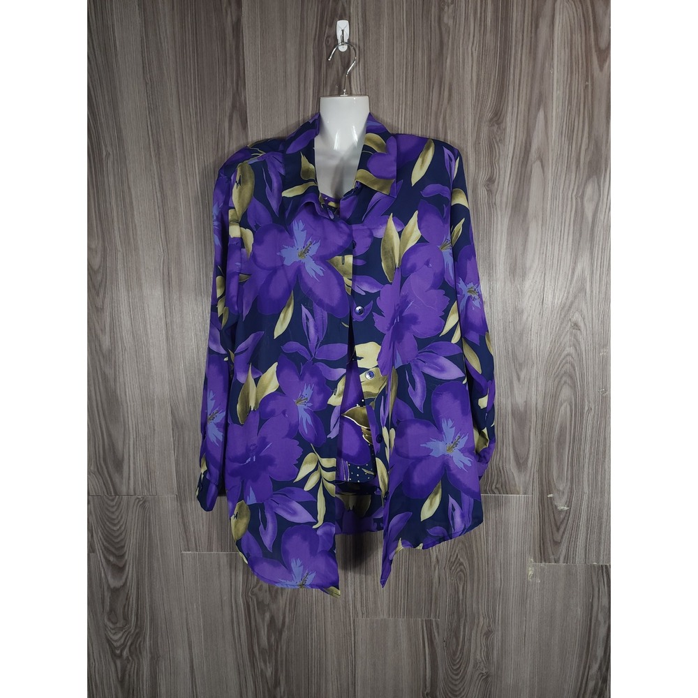 Susan Graver Style Purple Floral 2 Piece Set Blouse Tank Vintage Womens 2XL